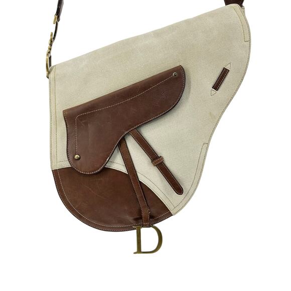 Vintage Y2K Christian Dior Saddle Bad Large Canvass Calfskin Equestrian Preppy - Picture 1 of 16
